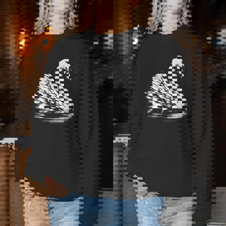 Swan Dad Mom Lover モノクロ 白鳥 レディーススウェットシャツ 面白い贈り物