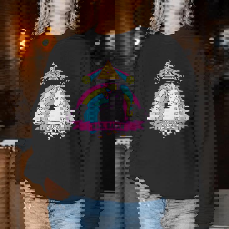 Unicorn Hailatan Devil Death Metal Rainbow Ocult レディーススウェットシャツ 面白い贈り物