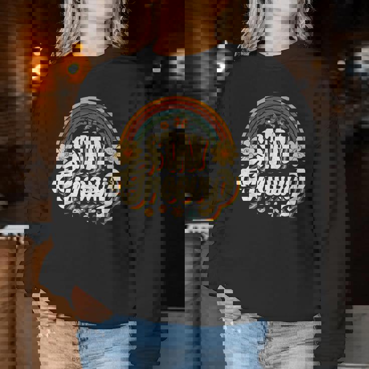 Vintagetay A Groovy 60S 70S Peace Positive Mind ヒッピー レディーススウェットシャツ 面白い贈り物