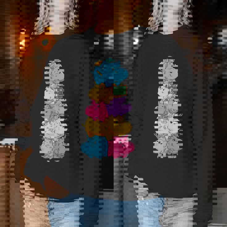 おもしろカバ カラフル レインボー 新学期 キッズ 男の子 女の子 レディーススウェットシャツ 面白い贈り物