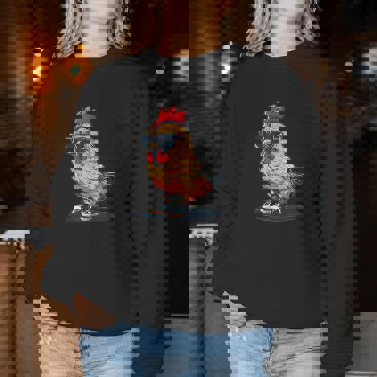 おもしろチキンウェア サングラスと靴 男の子と女の子向け レディーススウェットシャツ 面白い贈り物