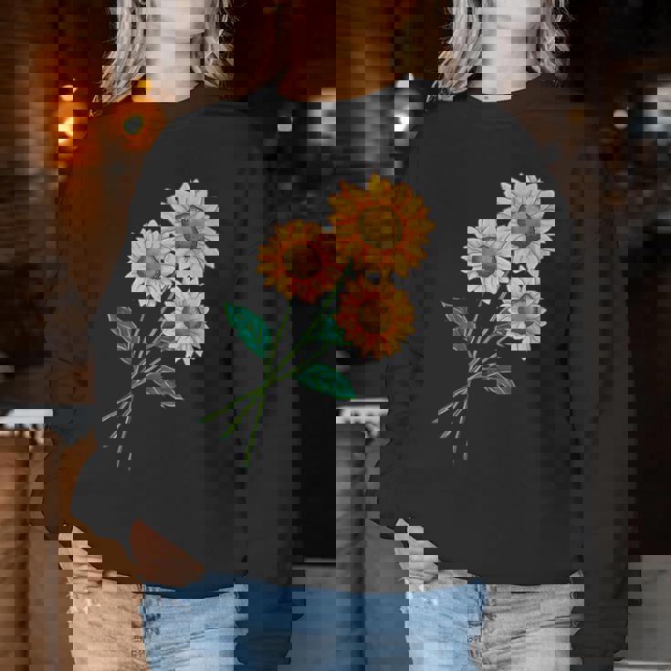 ひまわりの花束 春のフローラルガーデン 黄色の花 レディーススウェットシャツ 面白い贈り物