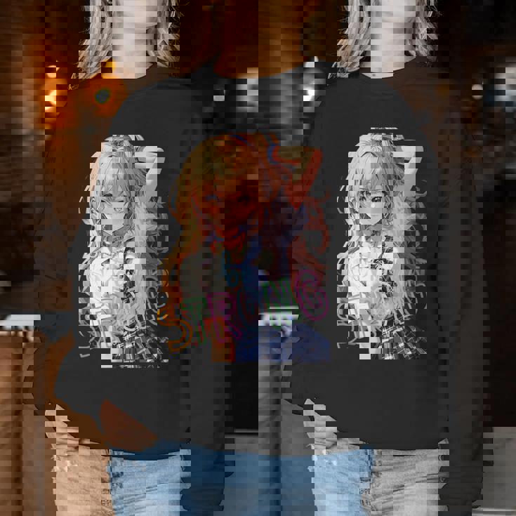 アニメ風イラスト ギャル 最強 可愛い女の子 レディーススウェットシャツ 面白い贈り物