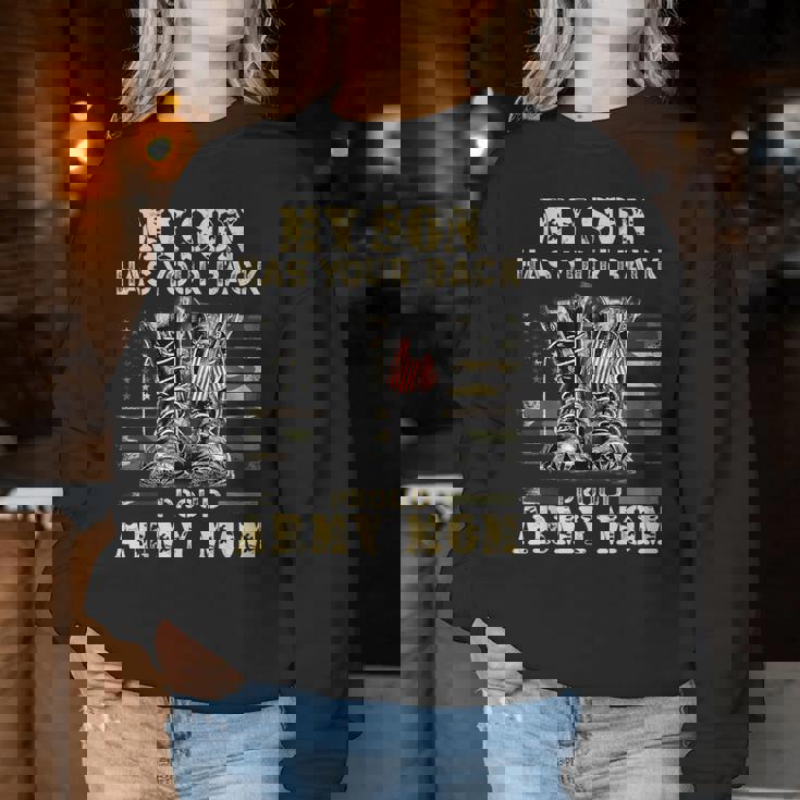 メンズ アメリカ国旗デザイン Myon Has Your Back Proud Army Mom レディーススウェットシャツ 面白い贈り物