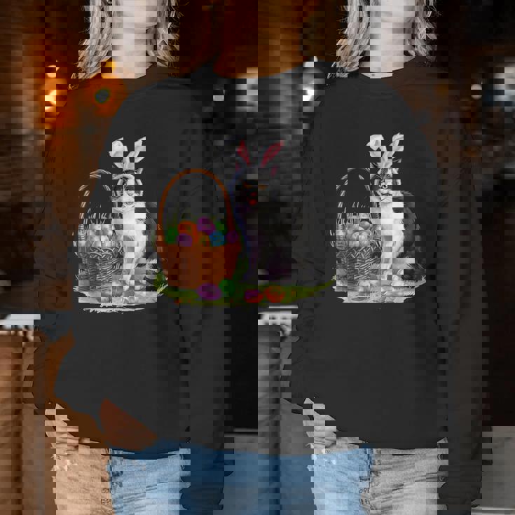 イースターデー 猫 バニー 耳 卵 イースター ウサギ 男性 女性 キッズ レディーススウェットシャツ 面白い贈り物