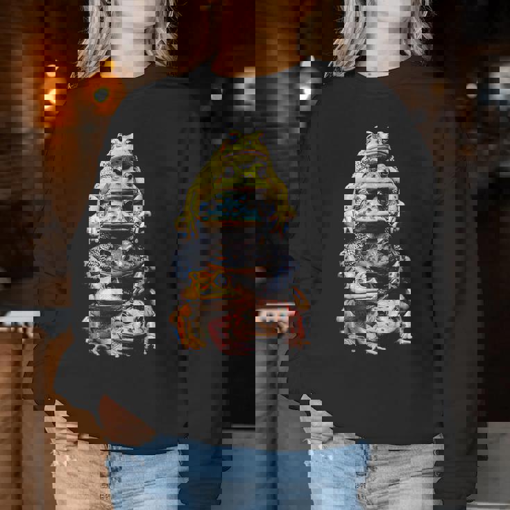 カエルキャッチャー 男の子 女の子 カエルハンター 動物 恋人 カエル レディーススウェットシャツ 面白い贈り物