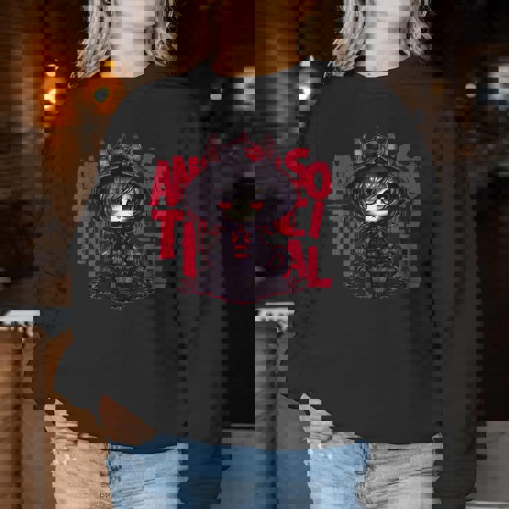 カワイイ アニメ ゴシック 猫 女の子 ちび 反社会的 メンヘラ グランジ レディーススウェットシャツ 面白い贈り物