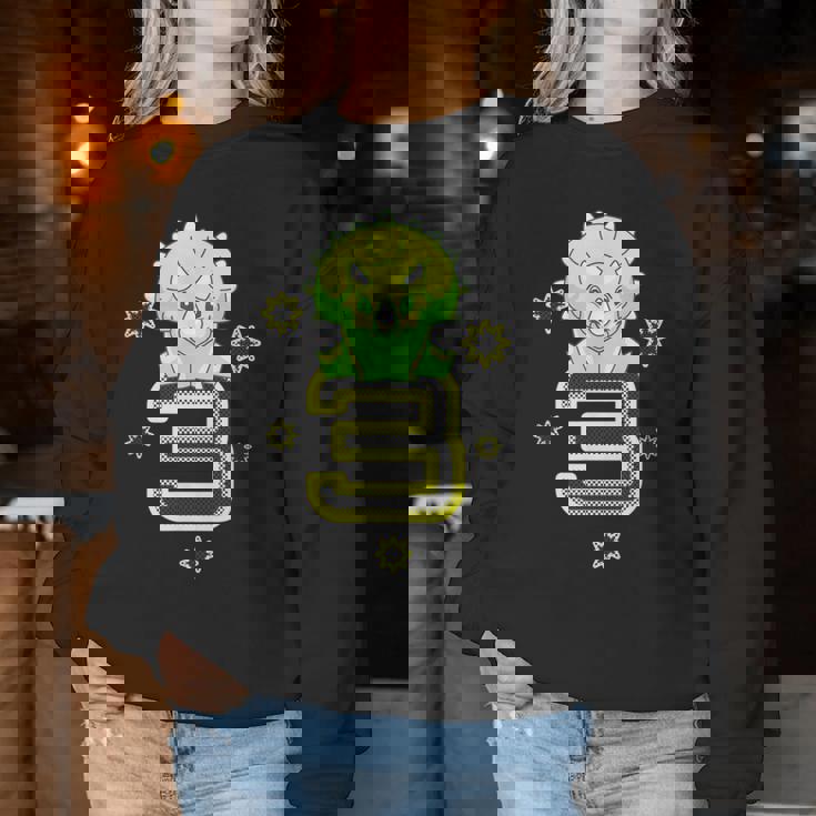 キッズ 3歳 赤ちゃん トリケラトプス 誕生日 恐竜 男の子 女の子 レディーススウェットシャツ 面白い贈り物