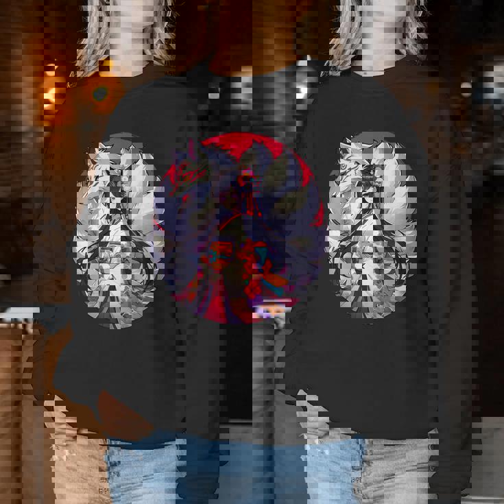 キツネ 九尾狐と日本アニメ 女の子 レディーススウェットシャツ 面白い贈り物