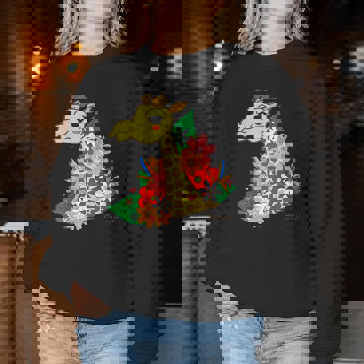 キリン 花 Giraffes Flower レディーススウェットシャツ 面白い贈り物