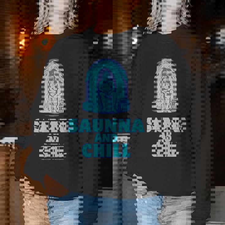 サウナ好き サウナアンドチル おもしろ 男性 女性 ユニセックス シンプル おしゃれ レディーススウェットシャツ 面白い贈り物