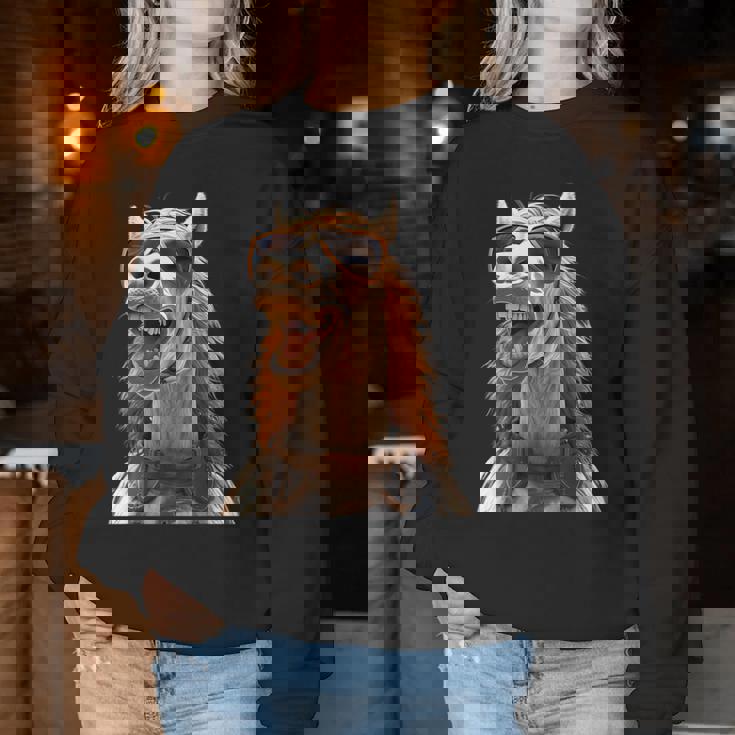 サングラスをかけた馬 馬の女の子 ライダー 甘い馬 レディーススウェットシャツ 面白い贈り物