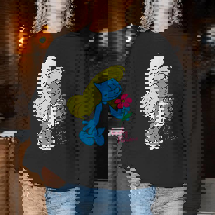 スマーフ スマーフェット キャラクター 花 咲く スマーフィー ファン レディーススウェットシャツ 面白い贈り物