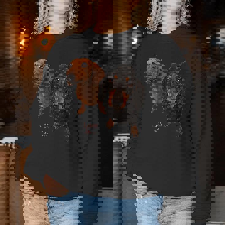 ダックスフントシャツ Weiner Dog Mom Dad Love Doxie Puppy キュート レディーススウェットシャツ 面白い贈り物