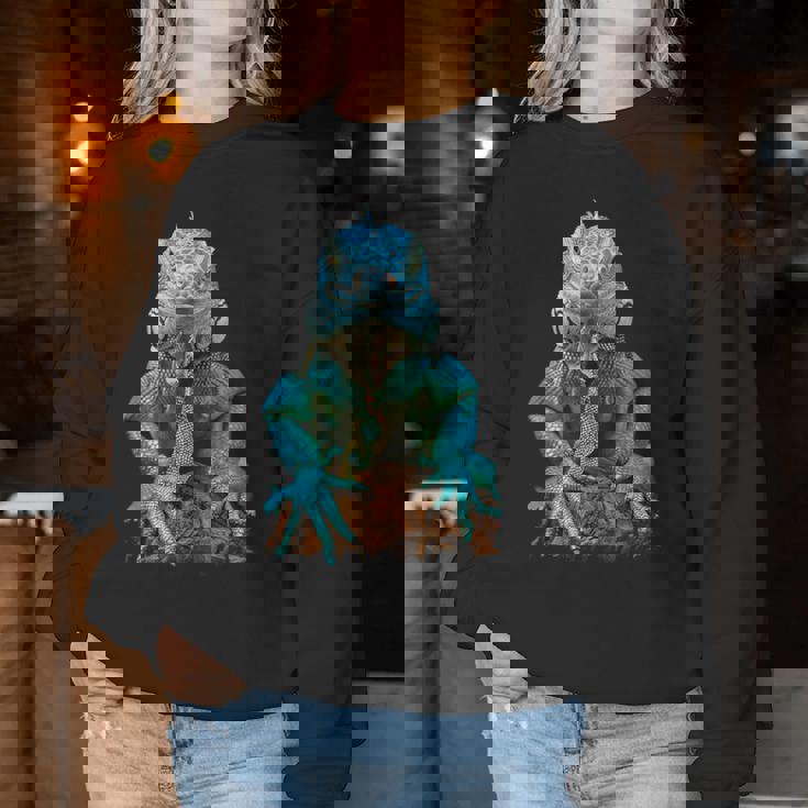 トカゲ イグアナ クール 爬虫類 グラフィック – 男性、女性、男の子、女の子。 レディーススウェットシャツ 面白い贈り物