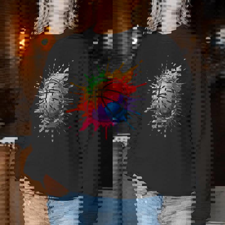 バスケットボール スポーツ ペイント スプラッシュアート カラフル 男の子 女の子 キッズ レディーススウェットシャツ 面白い贈り物