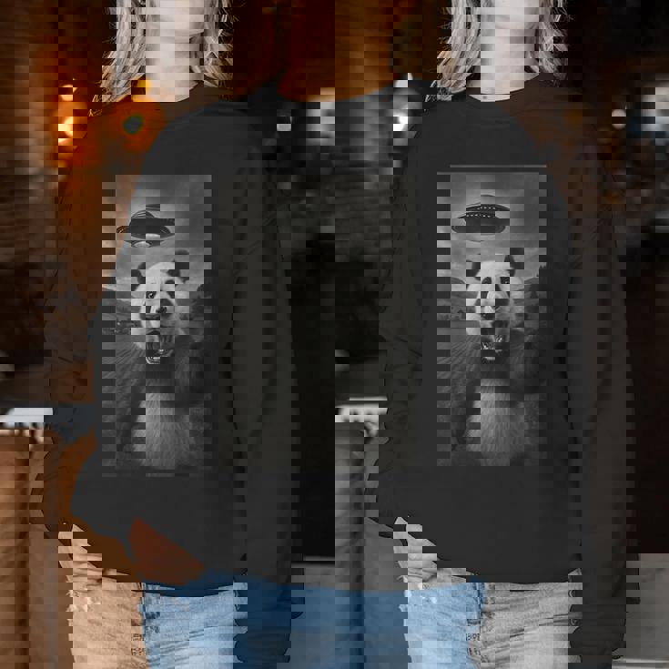 パンダ セルフィー エイリアン Ufo 面白い 男の子 男性 女性 キッズ レディーススウェットシャツ 面白い贈り物