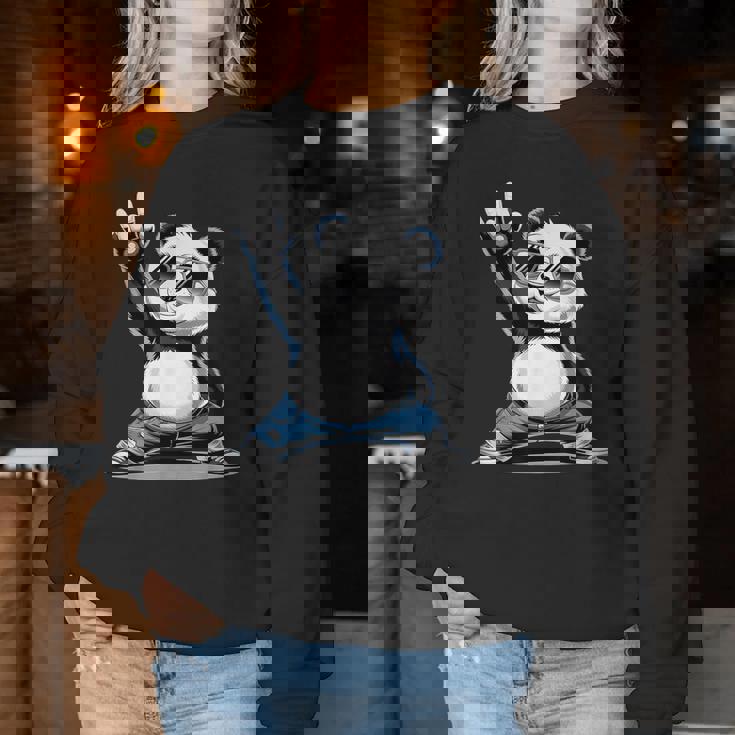 パンダ 熊 ロック 音楽 男性 子供 女性 面白い パンダ レディーススウェットシャツ 面白い贈り物