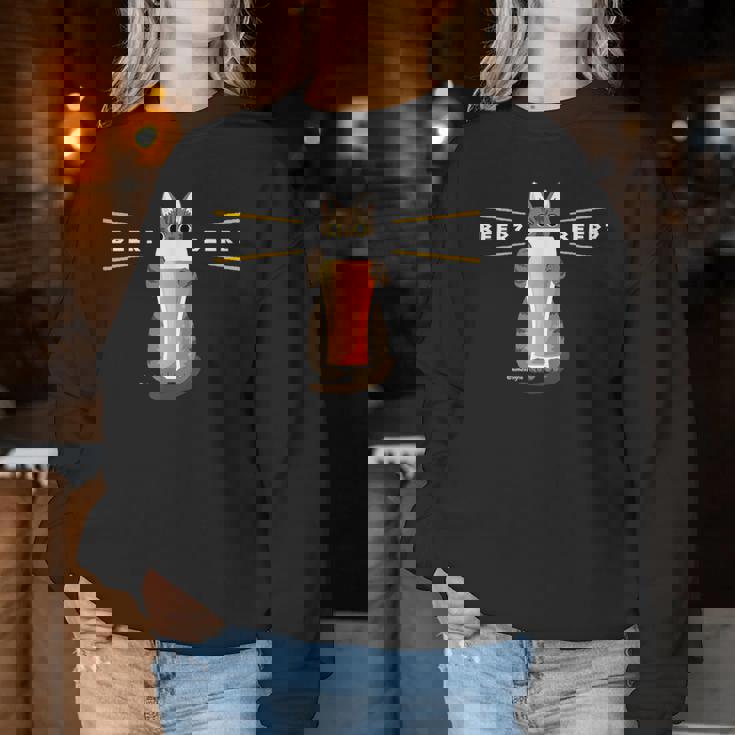 ビールをすすめるねこ 猫 ビール Cat Beer レディーススウェットシャツ 面白い贈り物