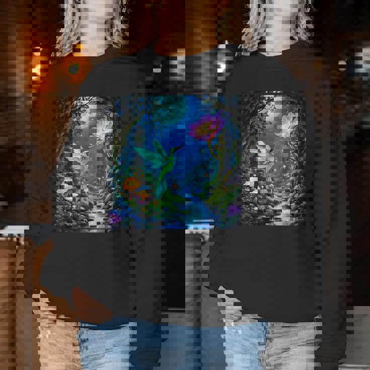 ファンタジー グリーン 鳥 花 レディーススウェットシャツ 面白い贈り物