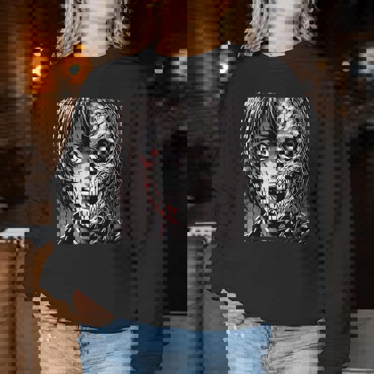 ホラー アニメ 漫画 日本 日本人 不気味 アニメ 女の子 レディーススウェットシャツ 面白い贈り物