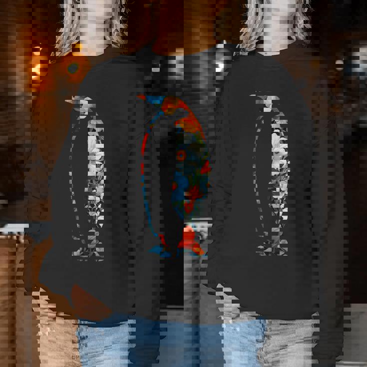 ボタニカルフラワーのシルエット 花柄 ペンギン レディーススウェットシャツ 面白い贈り物