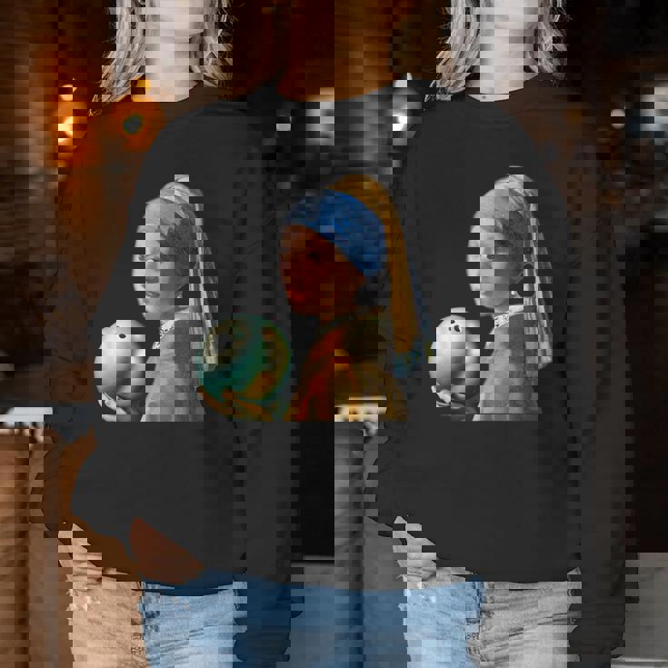 ボーリング 面白いtシャツ フェルメール ボウリング おもしろ ネタ 服 メンズ おもしろグッズ 大人 女性 ボウラー レディーススウェットシャツ 面白い贈り物