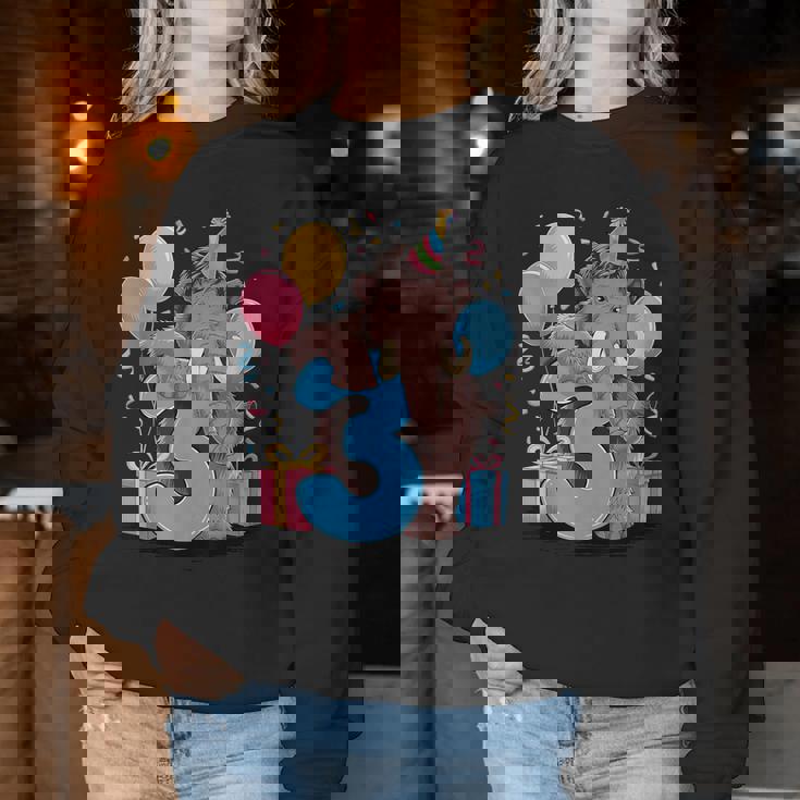 マンモス 3歳の誕生日 男の子 女の子 3歳 3歳 マンモス レディーススウェットシャツ 面白い贈り物