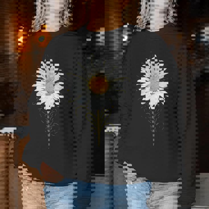 マーガレット ミクストメディア 美しい夏の花 ボタニカルアート レディーススウェットシャツ 面白い贈り物