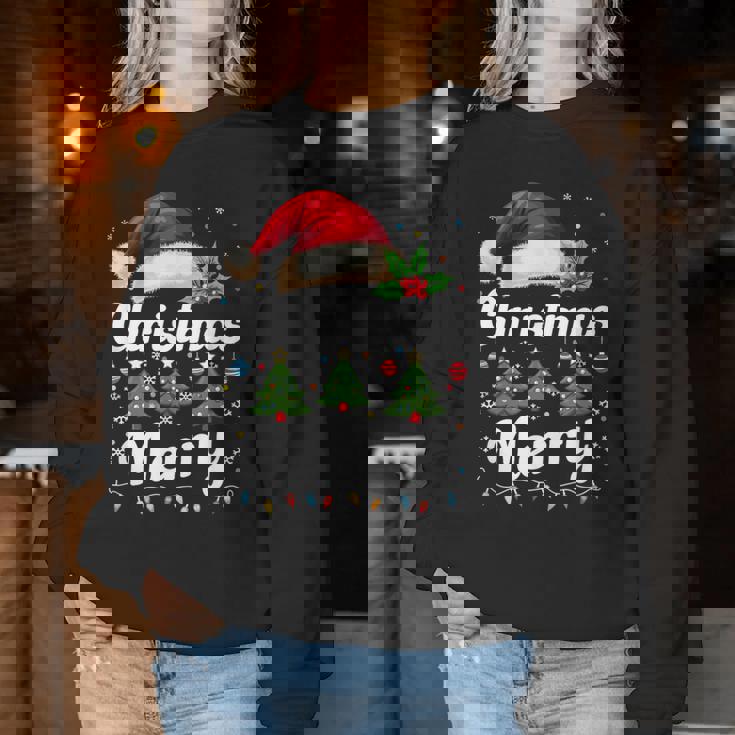 メリークリスマスライト 赤いサンタ帽子 クリスマス ファミリー 男性 女性 レディーススウェットシャツ 面白い贈り物