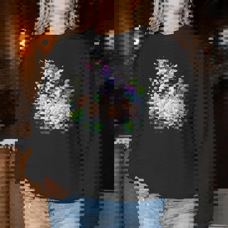 ユニコーン ライディング クチナシ 男の子 女の子 男性 女性 キッズ 大人 レディーススウェットシャツ 面白い贈り物