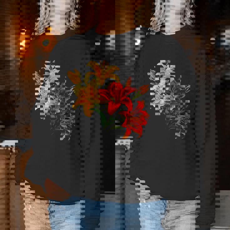 ユリの花 恋人の日 ユリ ホームフラワー ガーデンデザイン レディーススウェットシャツ 面白い贈り物