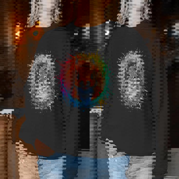 リス 男性 女性 カラフル 水彩 リス レディーススウェットシャツ 面白い贈り物