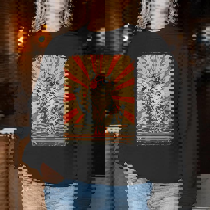 レトロ Dj 猫 ヘッドフォン付き ディスコ 音楽愛好家 男性 女性 キッズ レディーススウェットシャツ 面白い贈り物