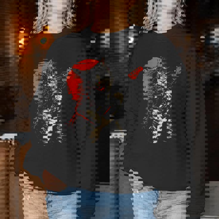 ロックキャット ギターを弾く ファニーキャット エレキギター 男性 女性 レディーススウェットシャツ 面白い贈り物