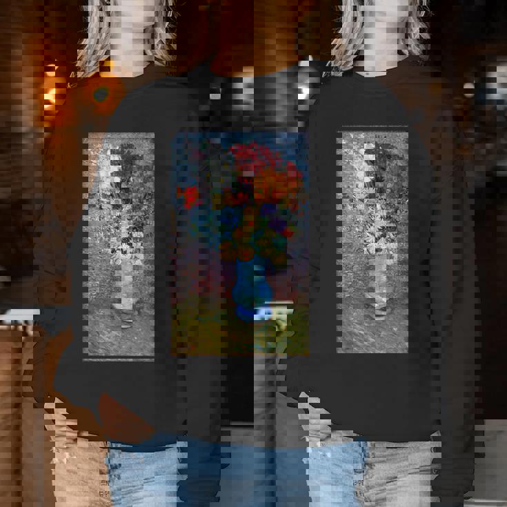 ヴィンセント・ヴァン・ゴッホの花 青い花瓶のヴィンテージ 美術品 レディーススウェットシャツ 面白い贈り物