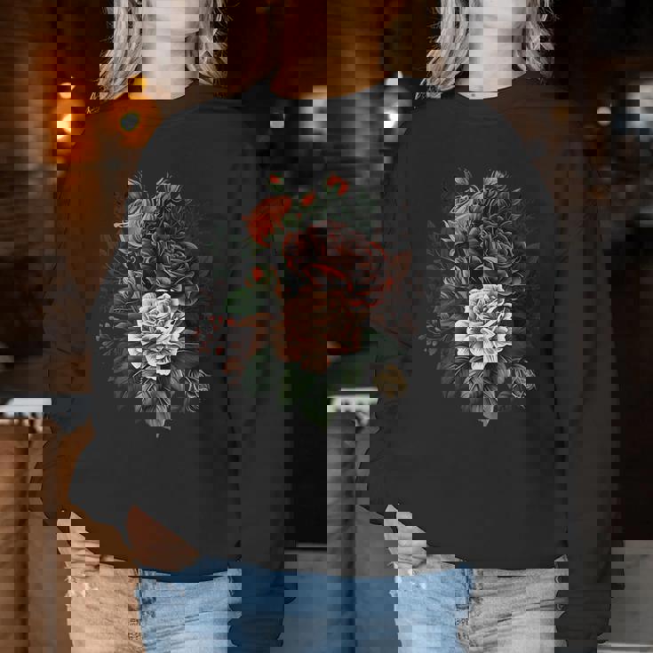 ヴィンテージ 薔薇 花 花 イラスト 花 レディーススウェットシャツ 面白い贈り物