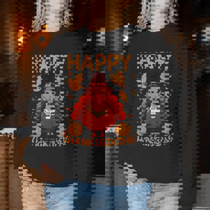 七面鳥の日ファミリーディナーとハッピー感謝祭の男性女性。 レディーススウェットシャツ 面白い贈り物