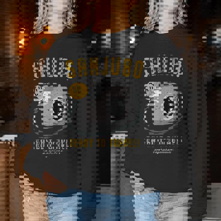 傘寿祝い 旅行好き 写真好き 撮影好き カメラ レトロ 父 母 男性 女性 80歳お祝い Ready To Travel レディーススウェットシャツ 面白い贈り物