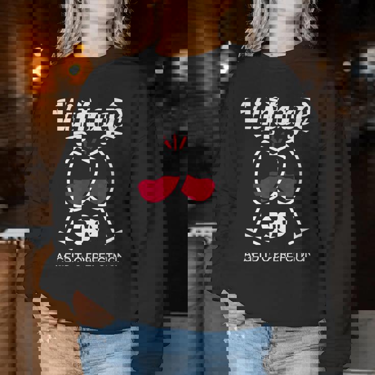 卒寿祝い ワイン好き 酒好き 父 母 男性 女性 90歳お祝いintage Aged To Perfection レディーススウェットシャツ 面白い贈り物