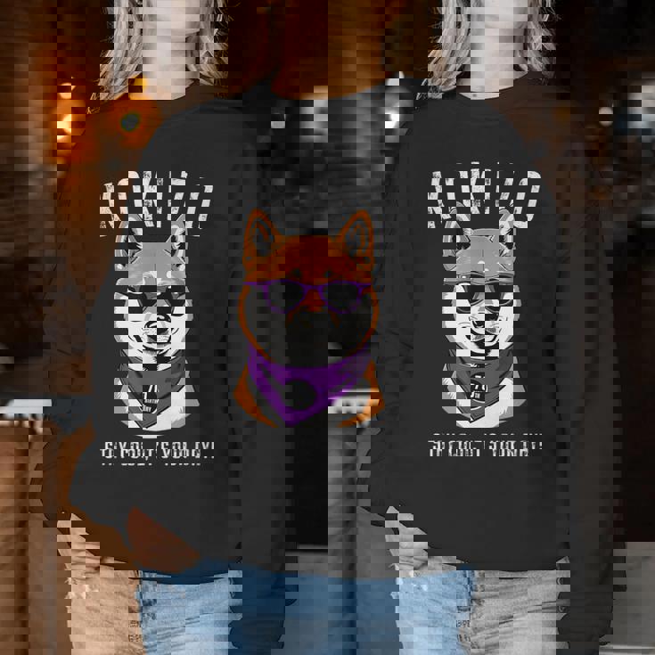 古希祝い 犬 柴犬 サングラス 父 男性 女性 母 犬好き 古希 お祝い 70歳 おもしろ おもろい レディーススウェットシャツ 面白い贈り物