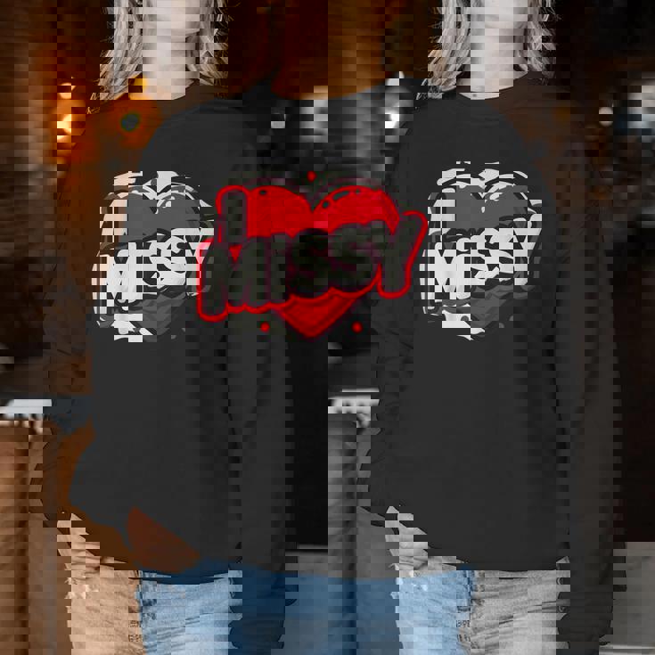 名前入り Missy I Love Missy レディーススウェットシャツ 面白い贈り物