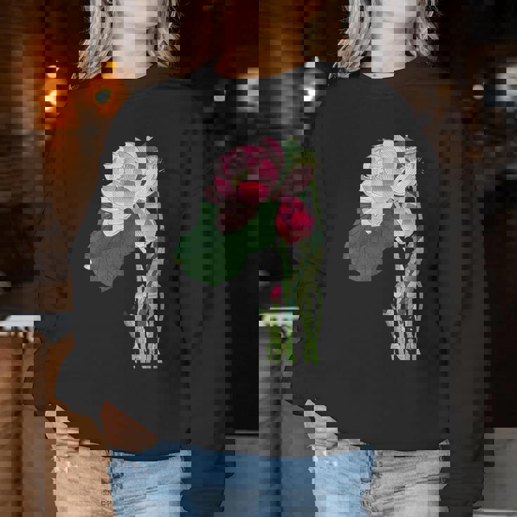 咲く蓮の花 蓮の花 ハス ヴィンテージ 日本美術 小原古邨 新版画 レディーススウェットシャツ 面白い贈り物