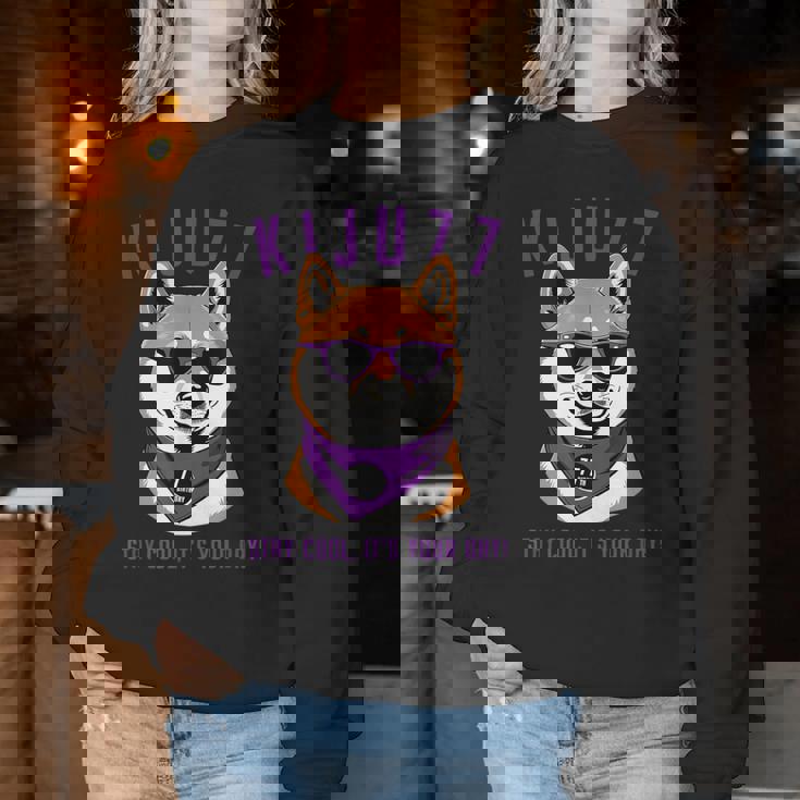 喜寿祝い 犬 柴犬 サングラス 父 男性 女性 母 犬好き 喜寿 お祝い 77歳 おもしろ おもろい レディーススウェットシャツ 面白い贈り物