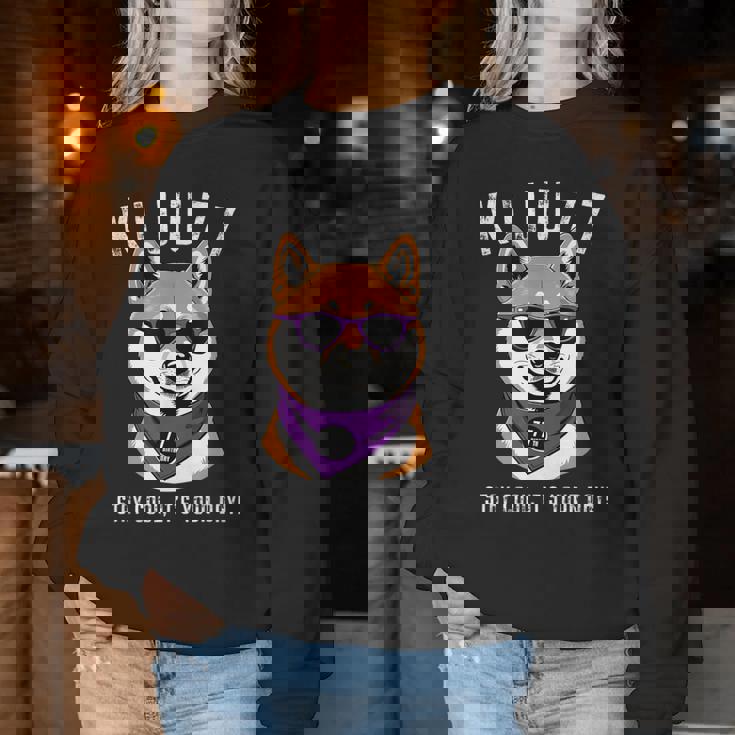 喜寿祝い 犬 柴犬 サングラス 父 男性 女性 母 犬好き 喜寿 お祝い 70歳 おもしろ おもろい レディーススウェットシャツ 面白い贈り物