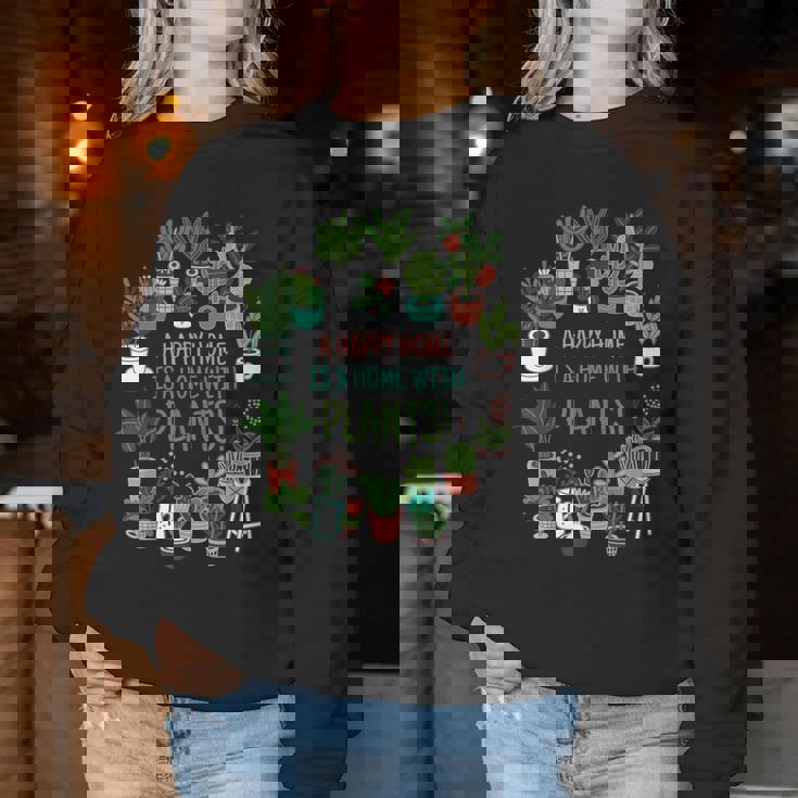 幸せな家は植物のある家です「A Happy Home Is A Home With Plants」- 観葉植物の園芸 レディーススウェットシャツ 面白い贈り物