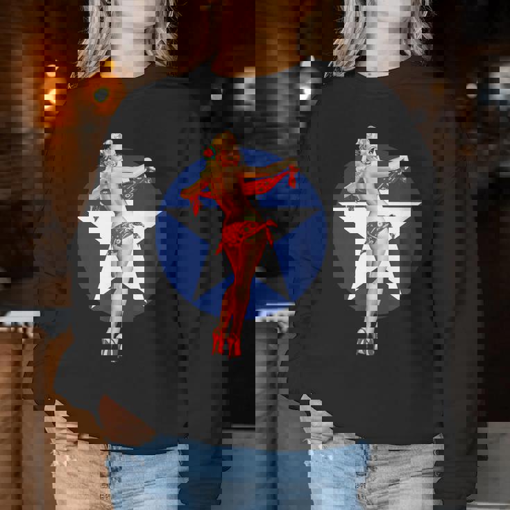 愛国心 ヴィンテージ セクシー ピンナップ 女の子 レディーススウェットシャツ 面白い贈り物