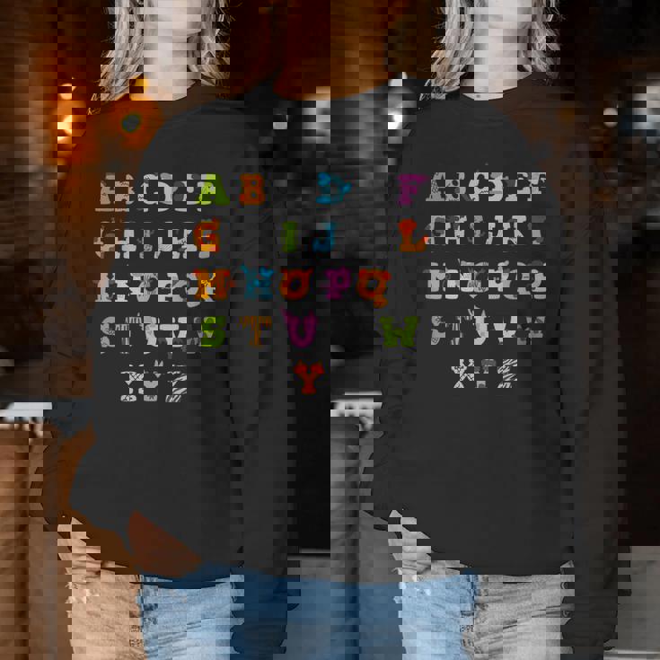 文字 アルファベット 学ぶ Abc 男の子 女の子 Abc 動物 アルファベット レディーススウェットシャツ 面白い贈り物