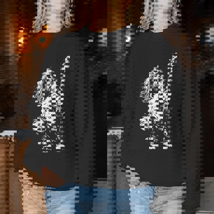 犬 ギタリスト ギター シーズー Dad Mom レディーススウェットシャツ 面白い贈り物