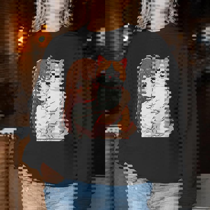 猫と少女 Cat And Girl レディーススウェットシャツ 面白い贈り物